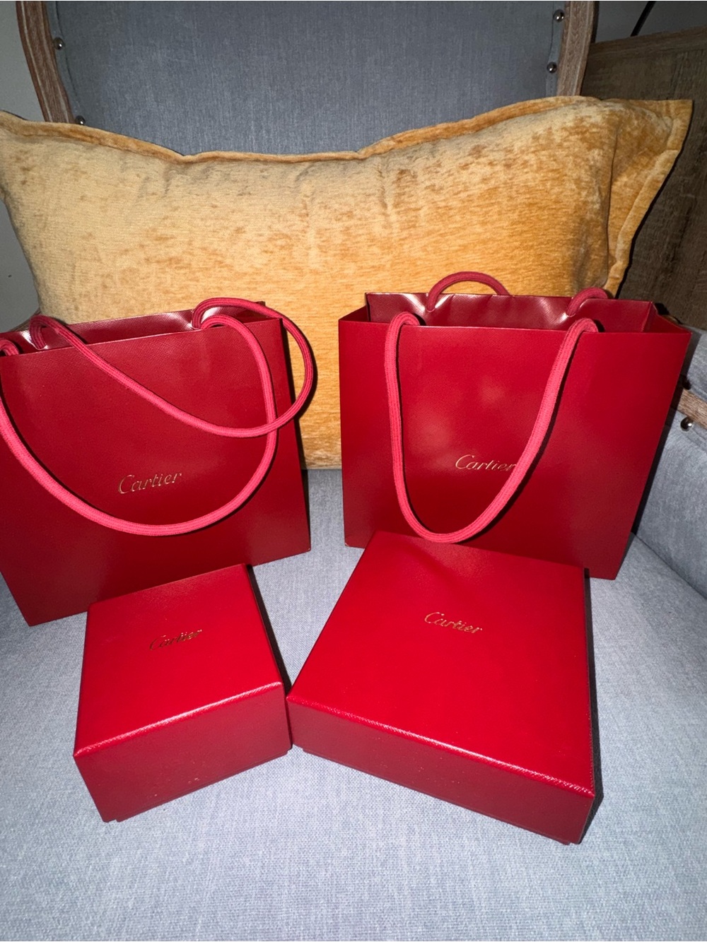 Cartier Red Tote Bag Set with Matching Boxes